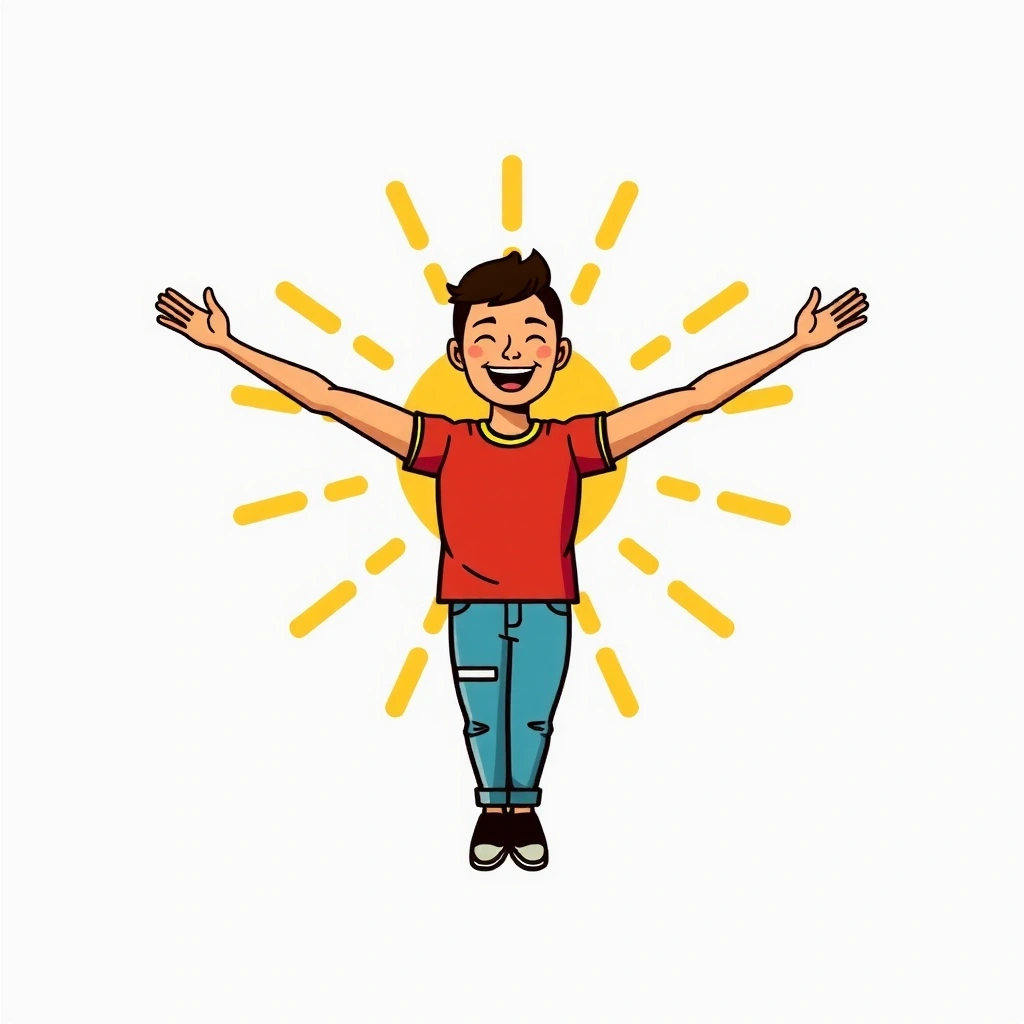 Icono de persona sonriente y energética simbolizando bienestar